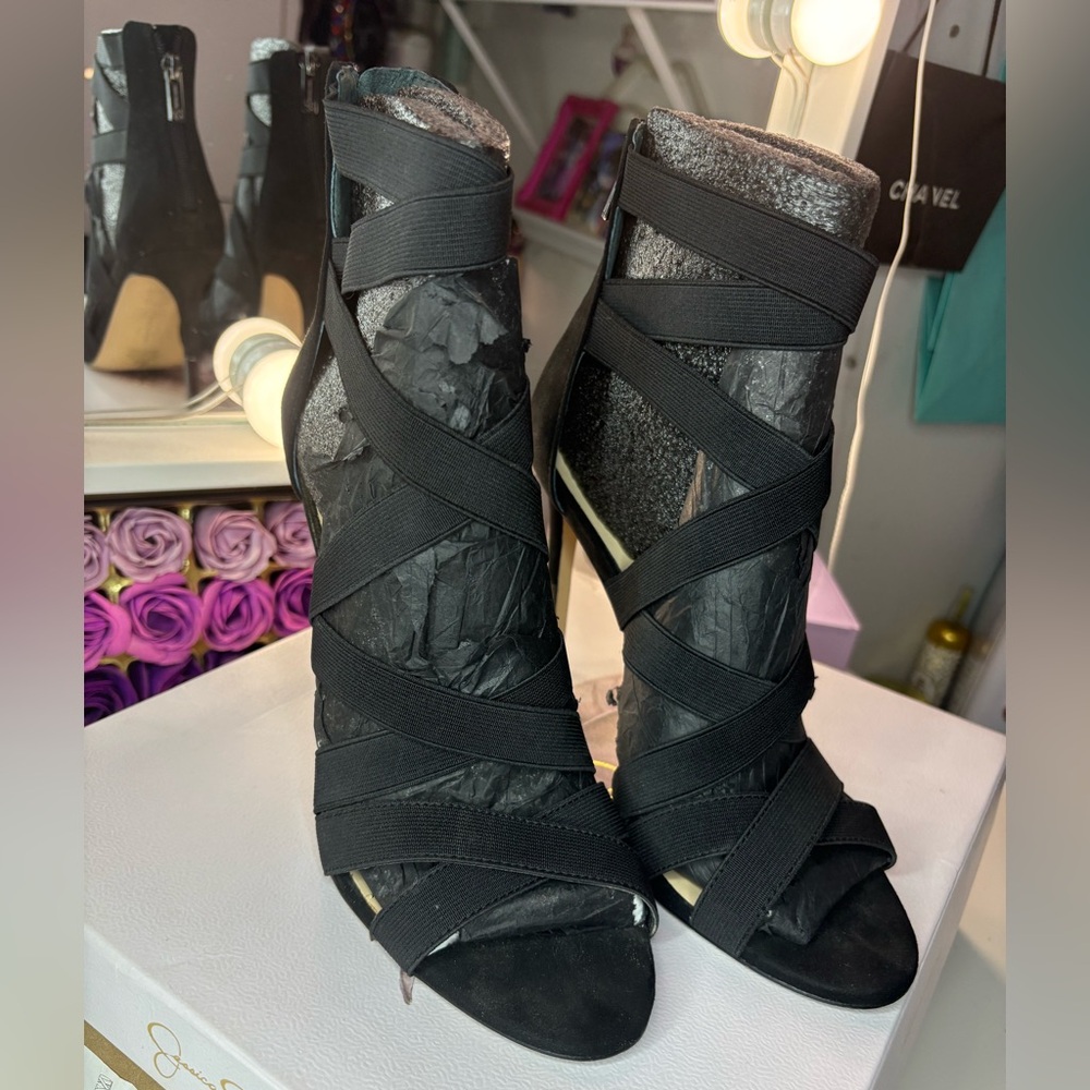 Jessica Simpson Jyra 2 Black Crisscross High Heel Sandals